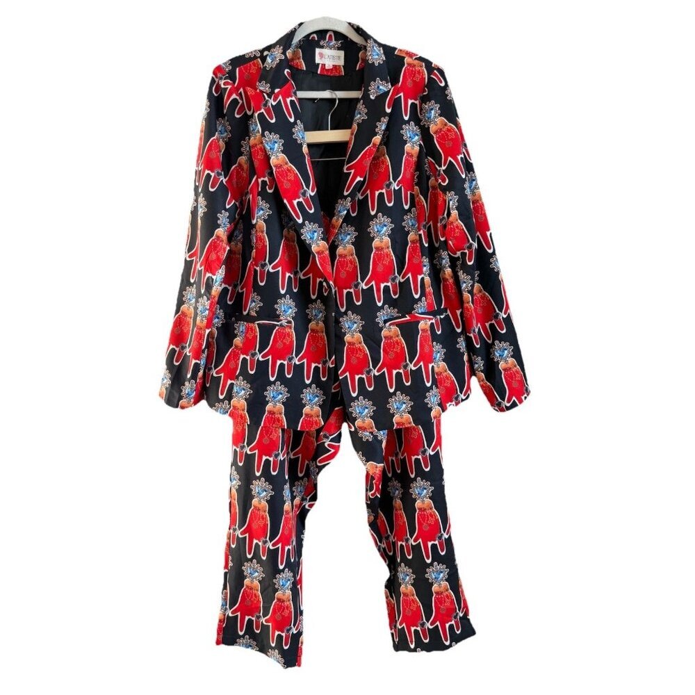L’atiste‎ By Amy Women’s Luxury Gloves Print Red Blazer & Trouser Set Size 3X